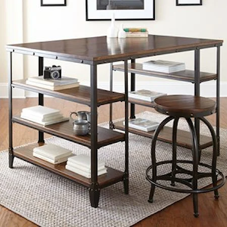 Industrial Counter Height Desk with 6 Open Shelves